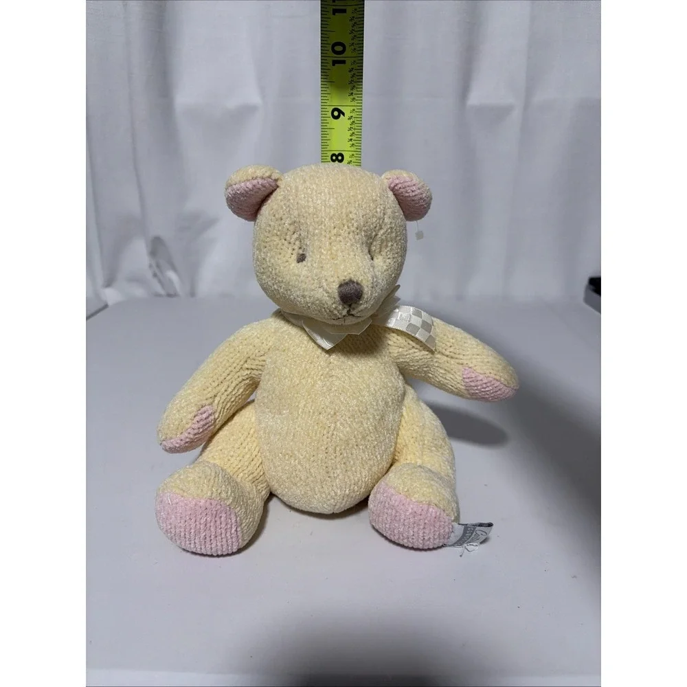 CARTER'S CLASSICS BABY CHENILLE KNIT TEDDY BEAR LOVEY PLUSH TOY Yellow/Pink Bow